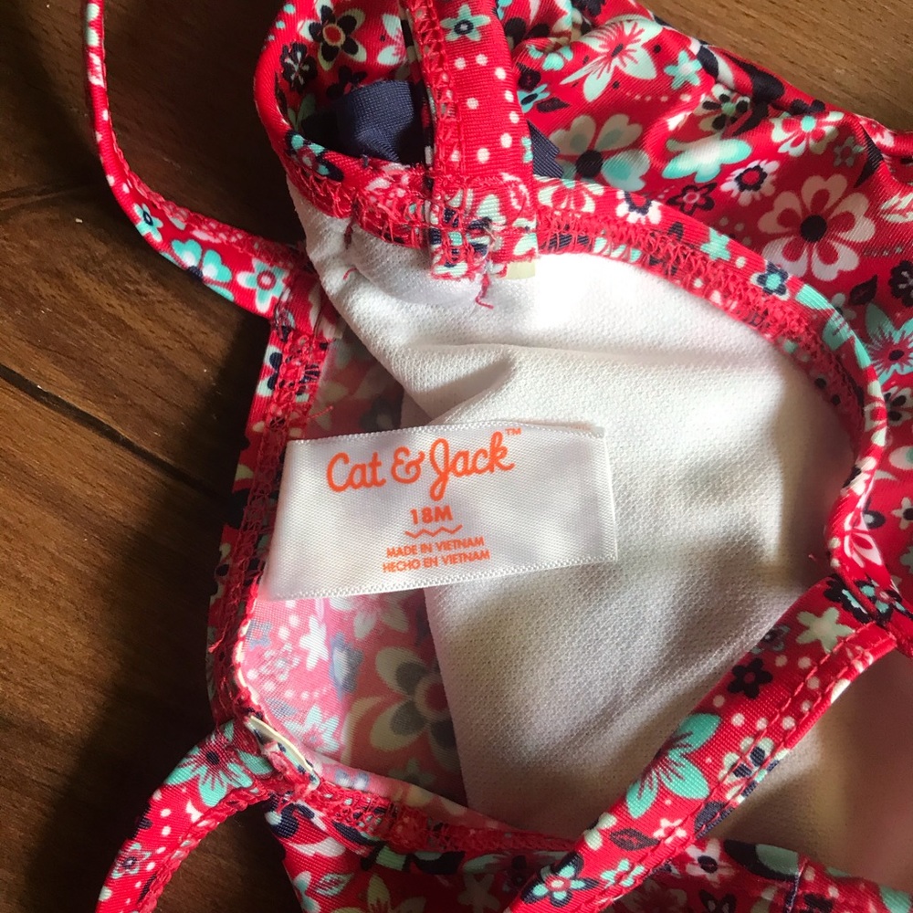 Toddler girl floral swimsuit red and blue size 18M